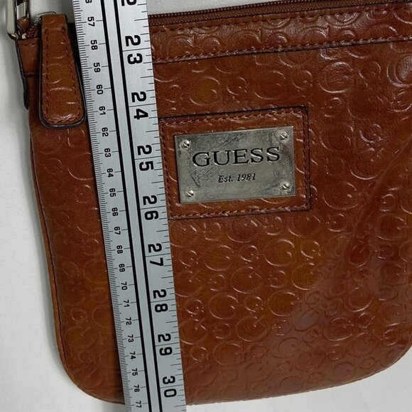Guess Brown Leather Crossbody Bag Purse Handbag Top Zipper Bohemian 90s Y2K Boho - Picture 13 of 14